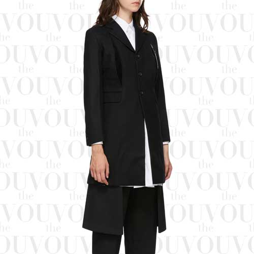 Japanese minimalist Comme Des Garçons black wool raw split coat