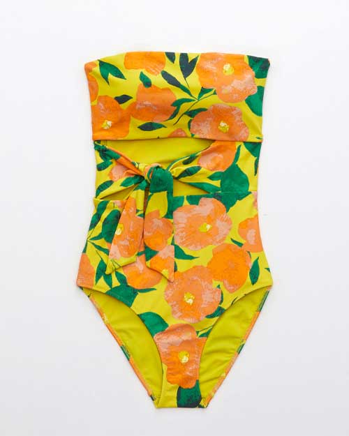 Aerie Printed Wrap Bandeau One Piece Swimsuit