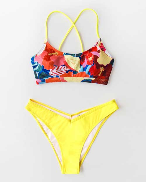 Cupshe Bright Yellow And Floral Print Bikini