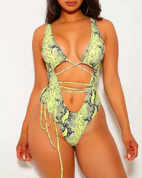 AMICLUBWEAR Yellow Snake Strappy One Piece Monokini - best bathing suit brands