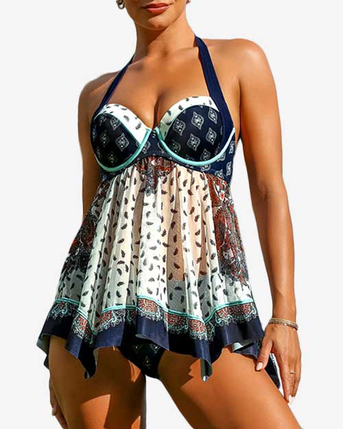 Tribal Print Wide Strap Swimdress - swimming suits for women