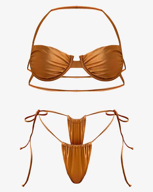 Gold Tie Side Adjustable Mini Thong Bikini Set