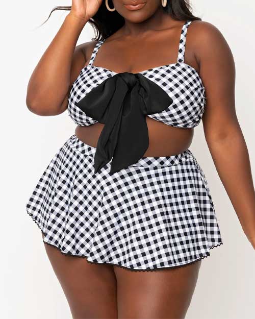 Unique Vintage Plus Size Black & White Gingham Bow Rialto Bikini - cheap swimsuits