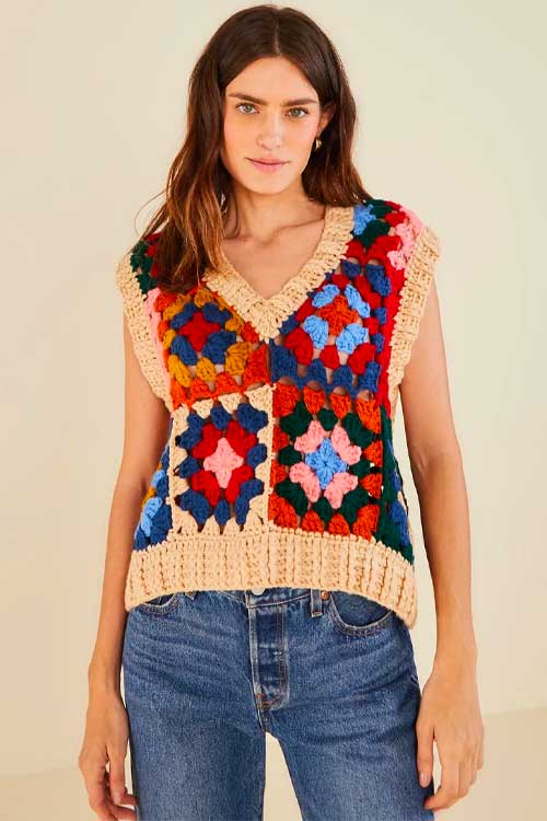 Multicolor Patchwork Crochet Vest