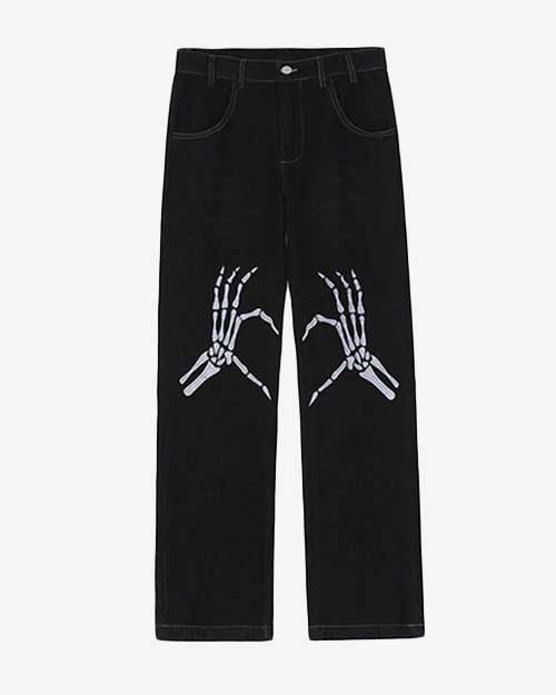 Skeleton Hands Embroidery Jeans