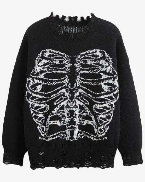 Skeleton Pattern Drop Shoulder Sweater