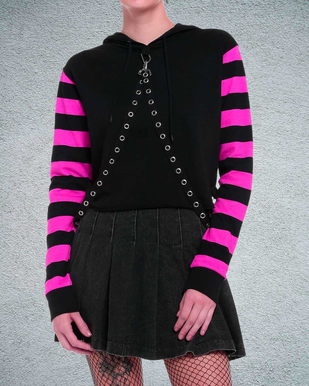 Soft emo outfits with pink stripe top