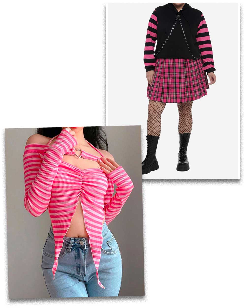 Soft emo outfits with pink stripe top