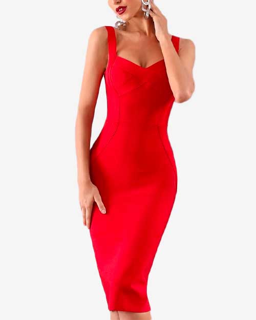 ADYCE Red Solid Bandage Slip Cocktail Dress