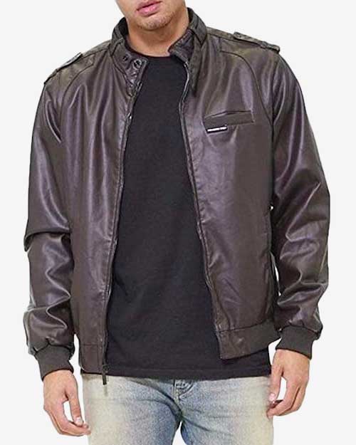 Members Only Men's Leather Iconic Racer Jacket