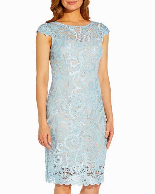 Embroidered Floral Lace Illusion Midi-length Dress