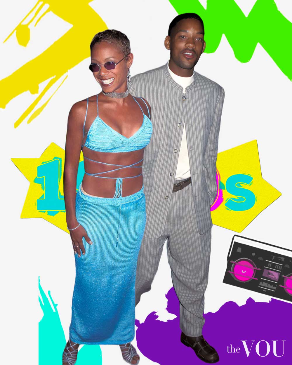Will Smith and Jada Pinkett 90s outfits for couples to wear to a 90s party