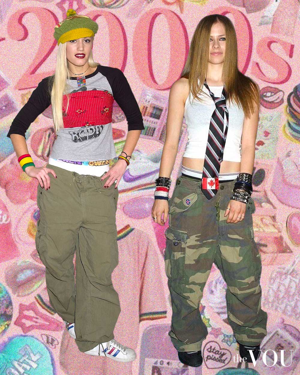 Gwen Stefani and Avril Lavigne wearing cargo pants in the 2000s fashion