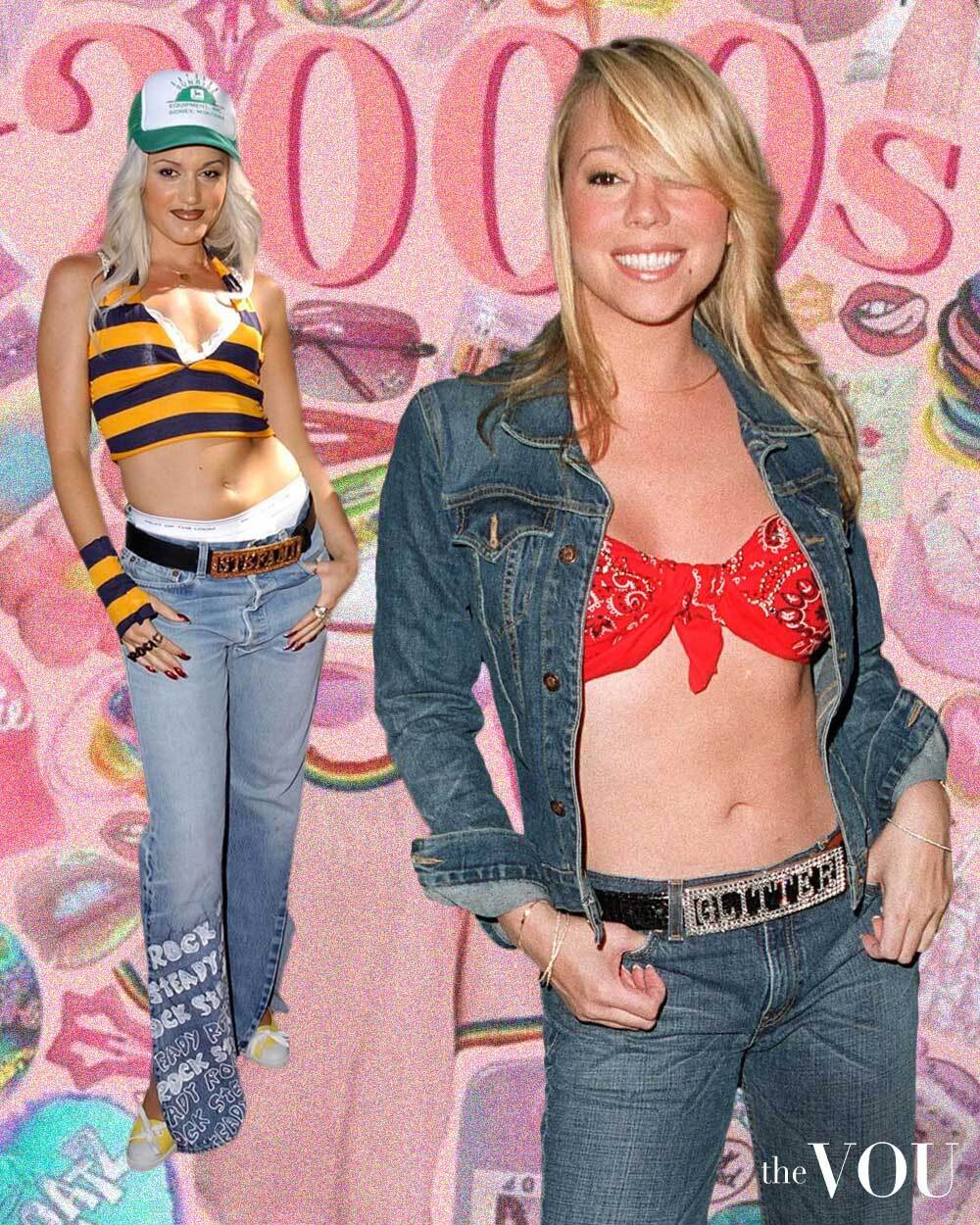Gwen Stefani & Mariah Carey wearing name belts in 2000s fashion