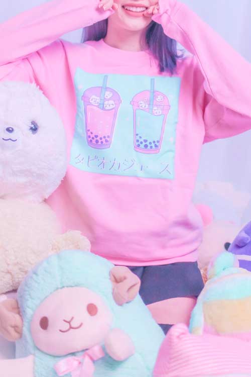Pastel Pink Boba Tea Kawaii Animal Bubble Tea Sweatshirt