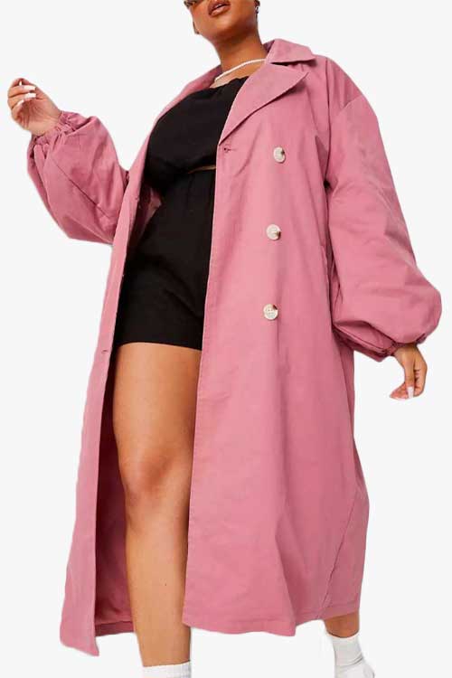 Pink Balloon Sleeve Trench Coat