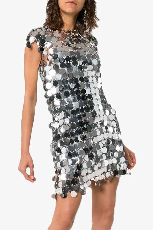 Paco Rabanne Sequin Chain-Disc Mini Dress