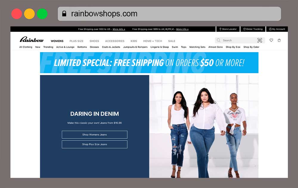 RAINBOW SHOPS women's online clothing store