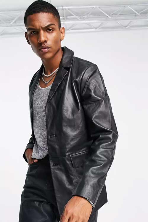 ASOS DESIGN real leather blazer jacket in black