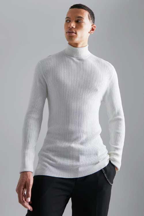 TALL MUSCLE RIBBED ROLL NECK JUMPER