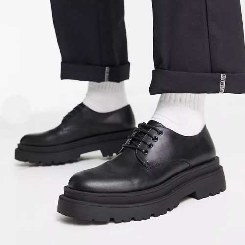 ASOS DESIGN chunky sole derby shoes in black faux leather