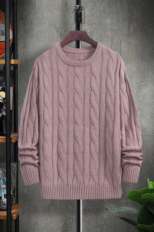 Men Drop Shoulder Cable Knit Sweater