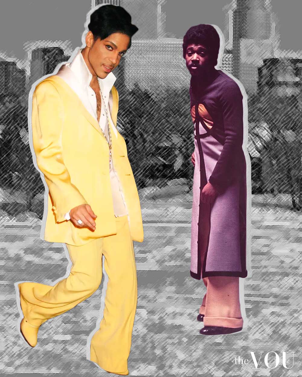 Black celebrity Prince in wide-leg pant style in the 80s fashion