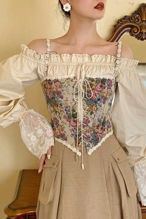 Floral Embroidery Lace Bow Vest