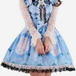 Ainclu Women's Blue Polyester Sweet Cute Strap Printing Princess Lolita Dress