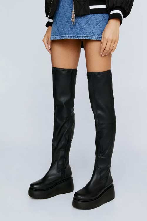  Leather Wedge Thigh High Boot
