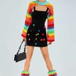 SHEIN ICON Rainbow Striped Pattern Lantern Sleeve Shrug Sweater