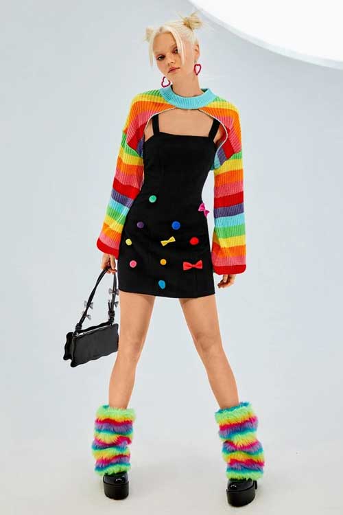 SHEIN ICON Rainbow Striped Pattern Lantern Sleeve Shrug Sweater