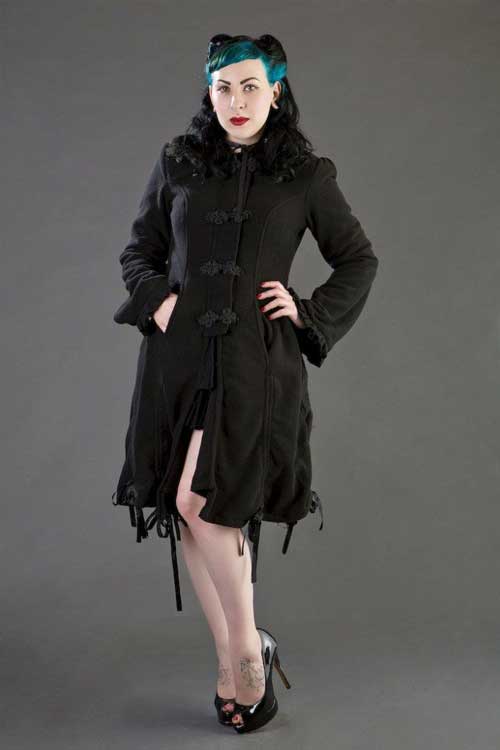 Elizabeth women's gothic coat with hood in black fleece