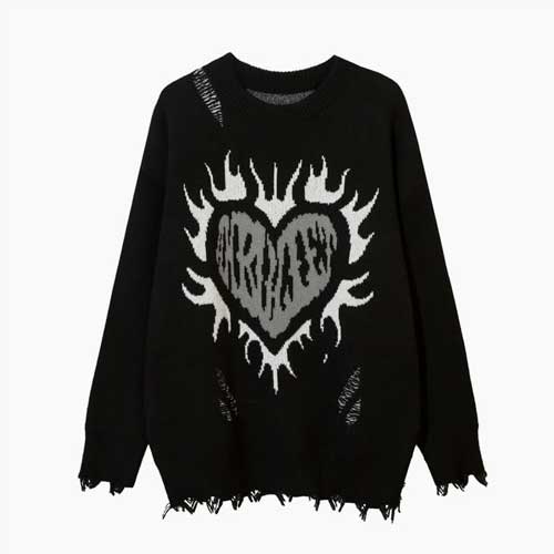 Black Heart in Flames Ripped Sweater