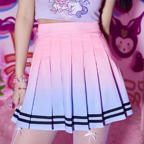 ROMWE Anime Ombre Striped Trim Pleated Skirt