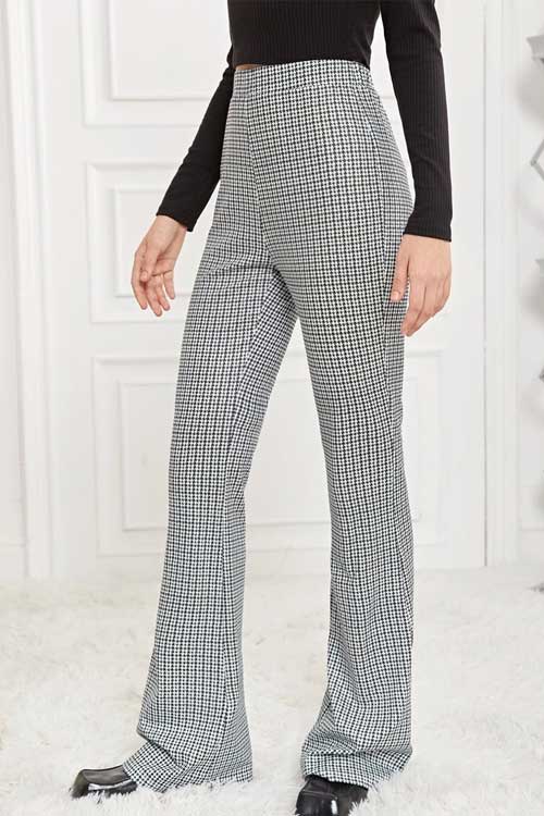 Houndstooth Pattern Flare Leg Pants
