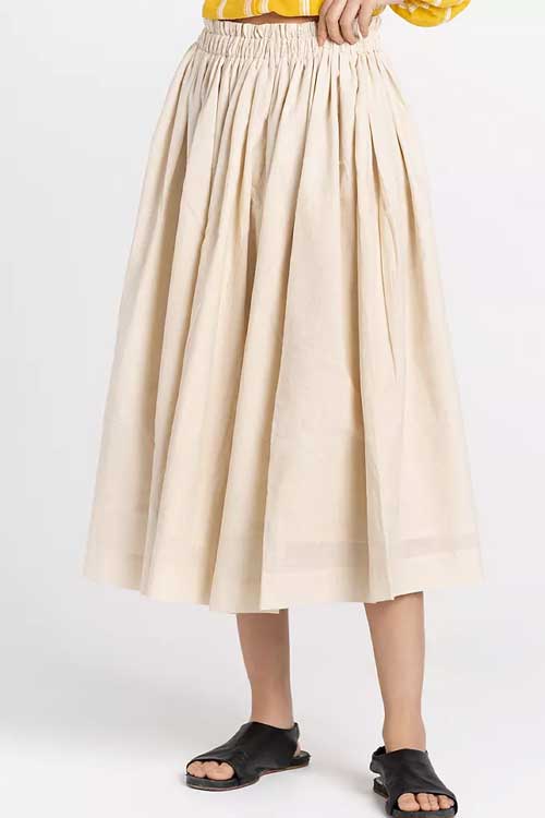 Pleated Midi Skirt in Off White