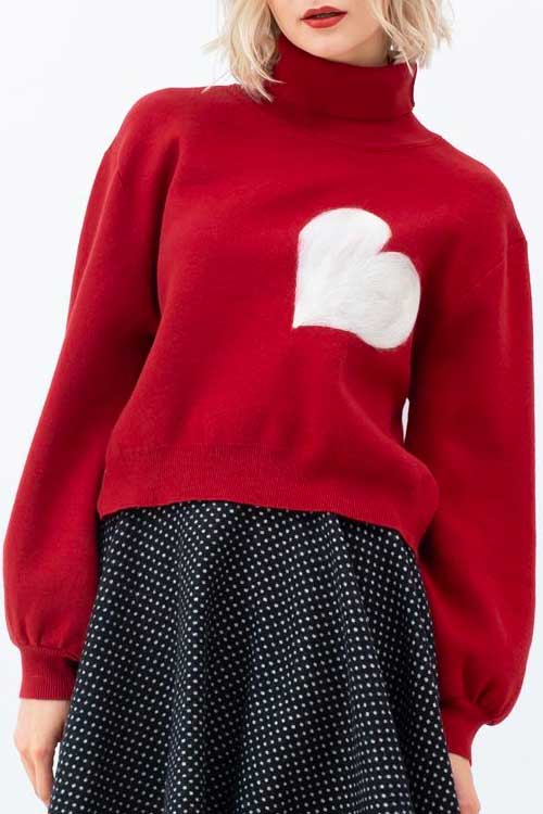 Embroidered Knit Sweater in Red