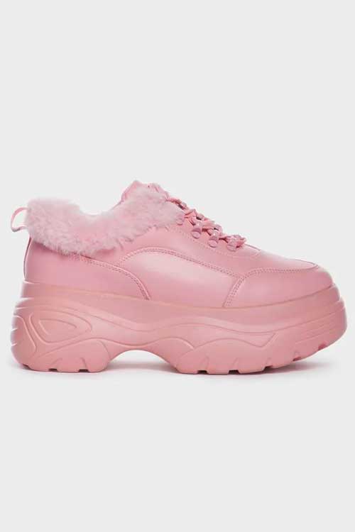 Pink Fluffy Platform Sneakers