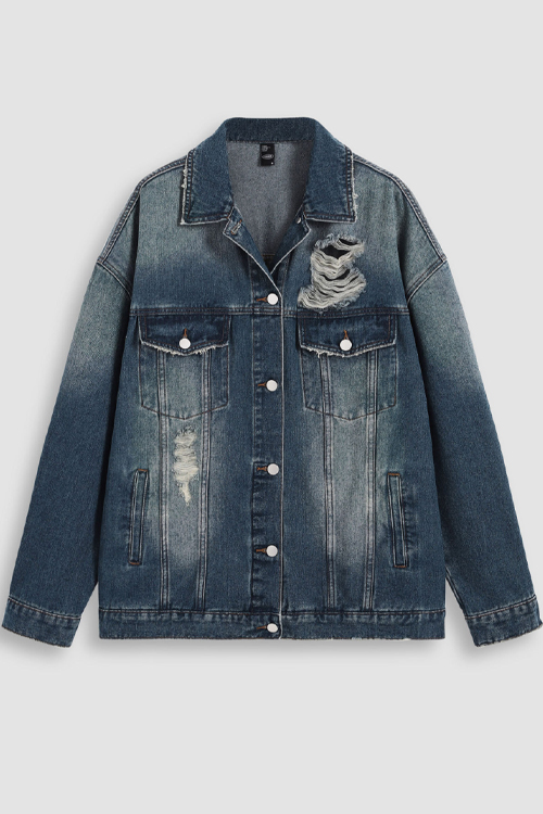 Denim Ripped Button Up Jacket