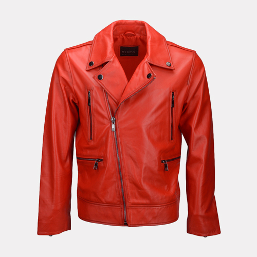 Vegetable Tanned Leather Biker Jacket Red : Phoenix