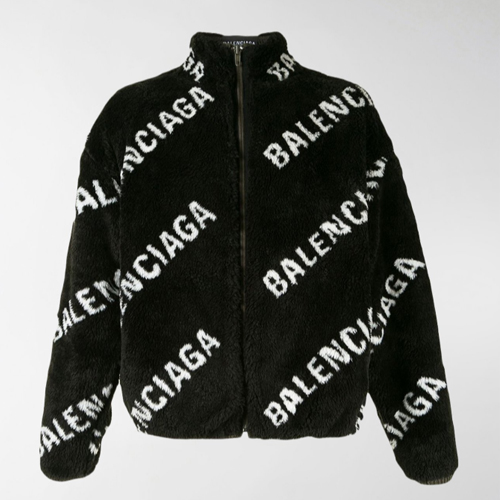 Reversible allover logo shearling jacket