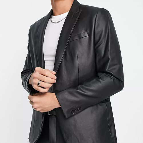 River Island slim PU suit jacket in black