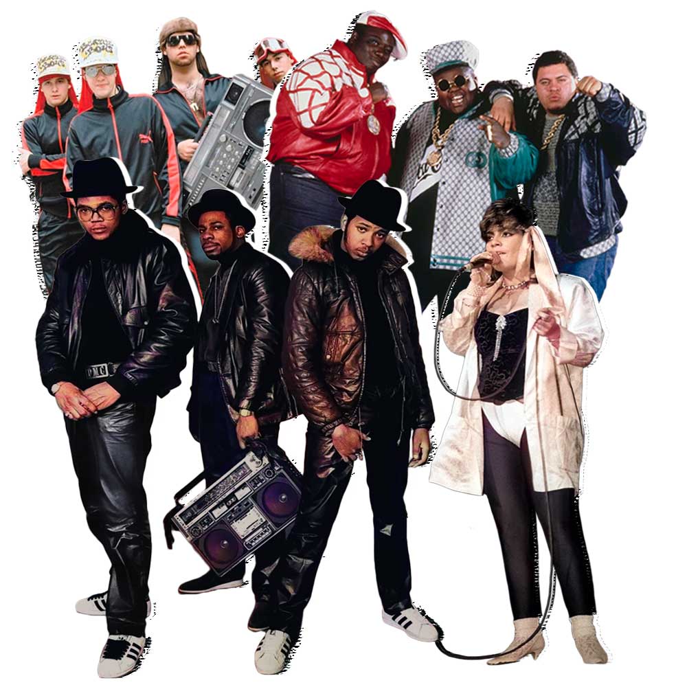 Run DMC, Lisa Lisa, Beastie Boys, and The Fat Boys mid-80s Hip-hop fashion