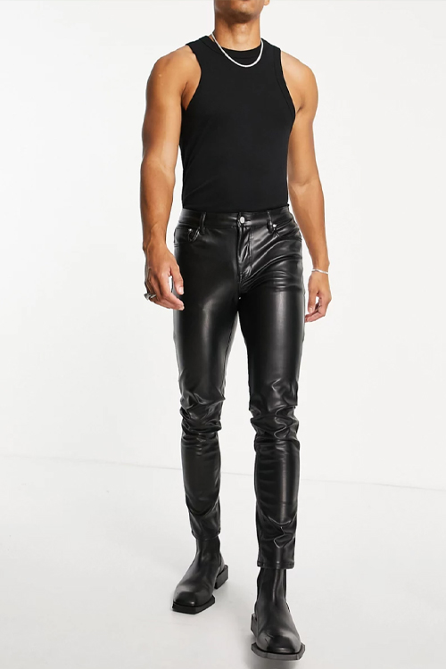 skinny fit jean in black leather look
