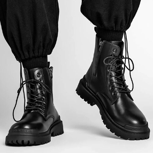 Men Side Zip Lace-up Front Combat Boots