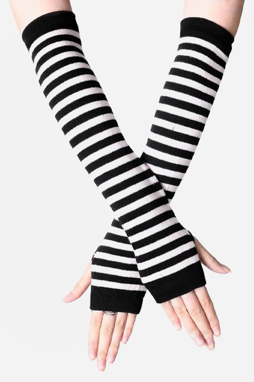 Striped Print Fingerless Long Gloves