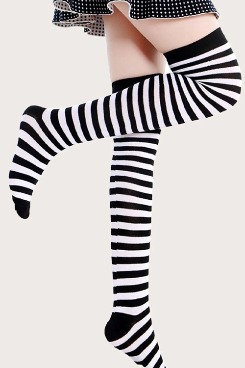 Striped Print Over The Knee Socks