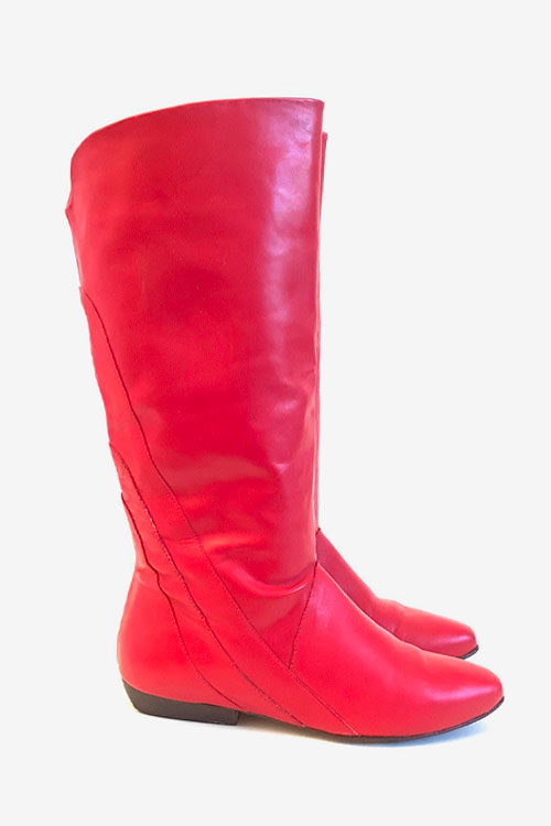 80s hip hop red knee-high boots