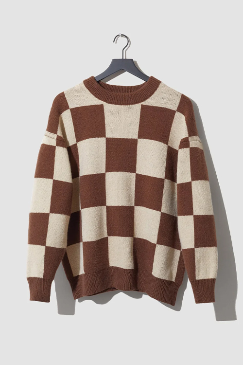Checkerboard Crewneck Sweater Brown